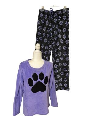 ANIMAL RESCUE Purple Fleece Pawprint Two Piece Pajama Set Size Medium *NEW*